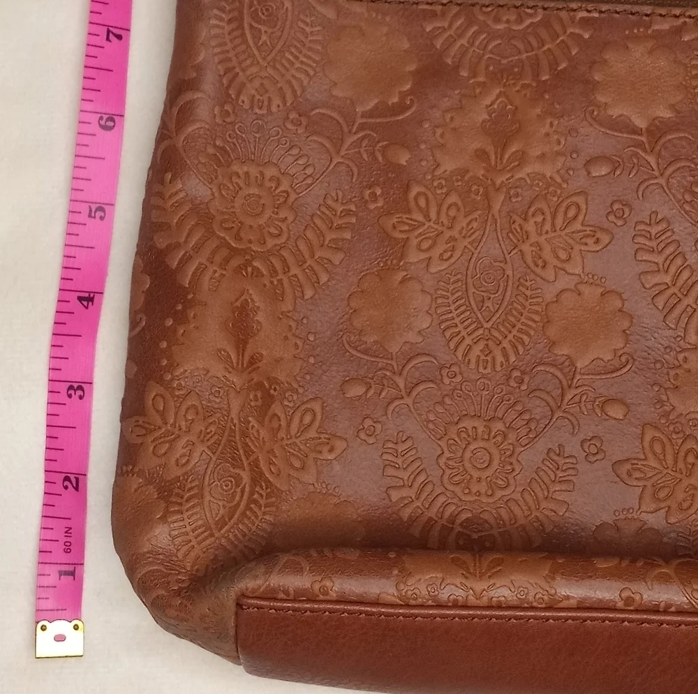 The Sak Leather Floral Paisley Tooled Bohemian Western Bag With Fringe Bead Tag